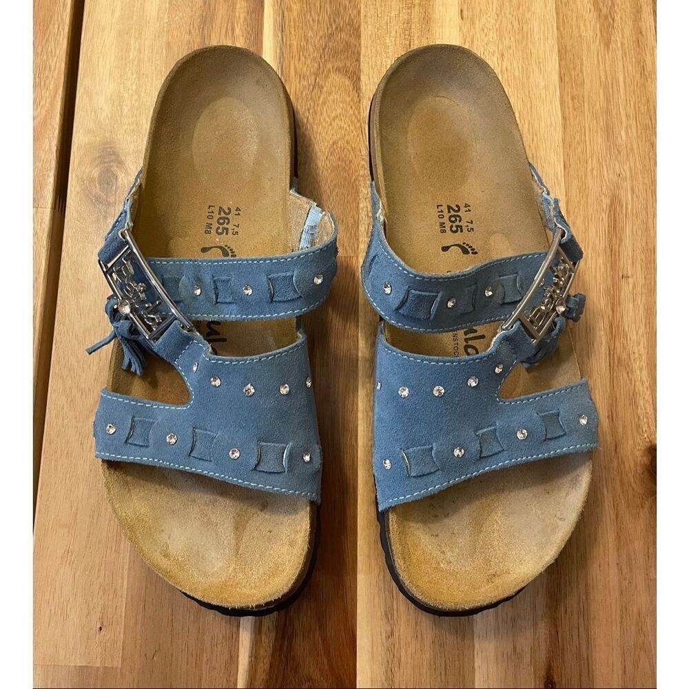 Birkenstock Blue Studded Suede Slide Sandals